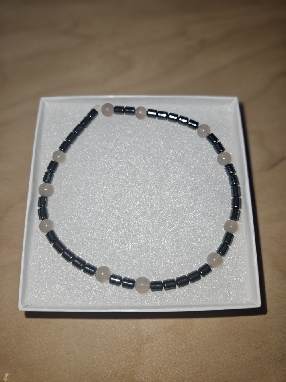 Ankle Bracelet - Hematite and Rose Quartz Beaded Stretch Bracelet